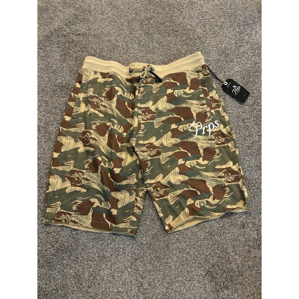 PRPS Men's 2XL Camo Fleece Shorts Tan Brown Green $118 New